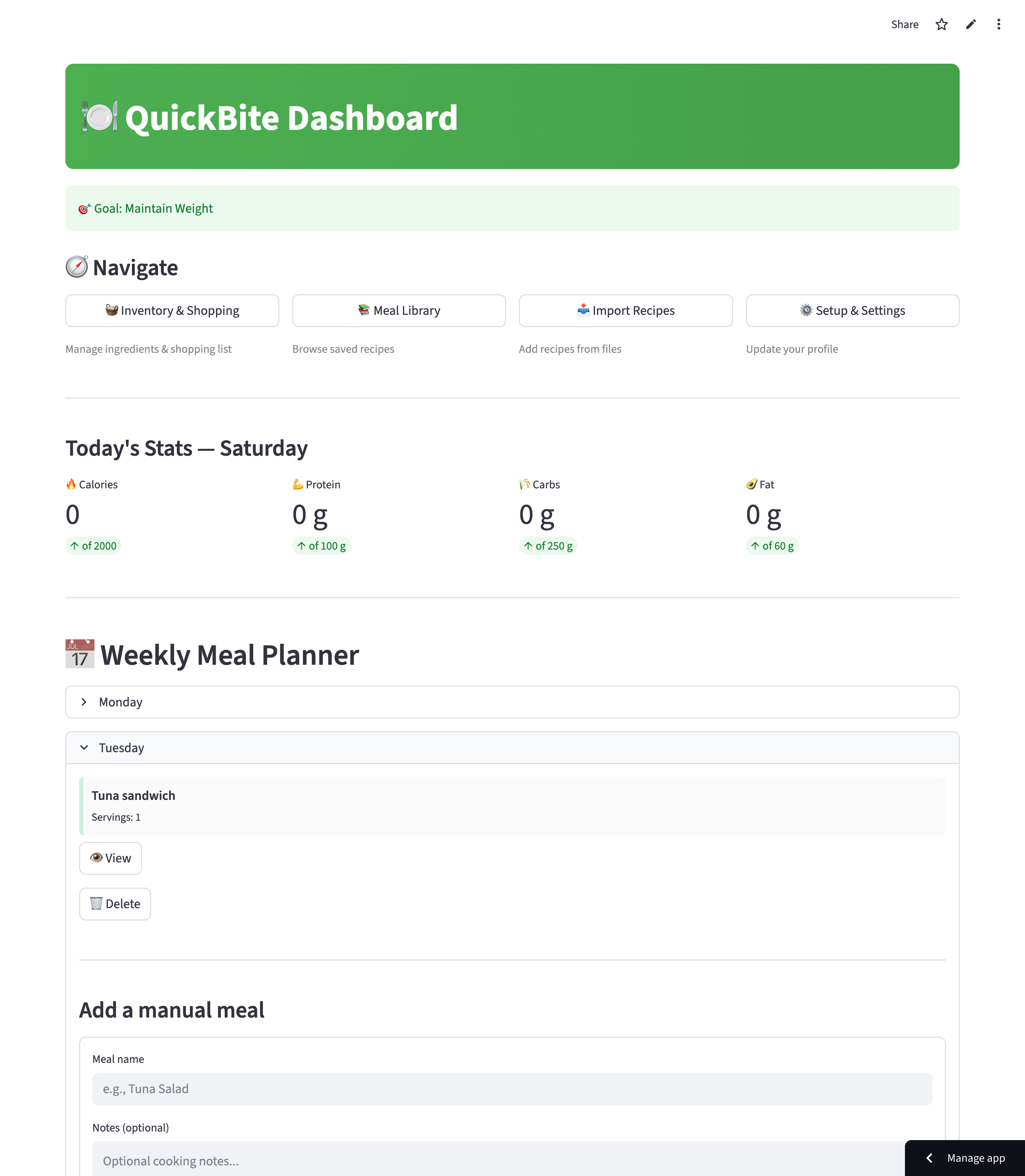QuickBite side-by-side workspace